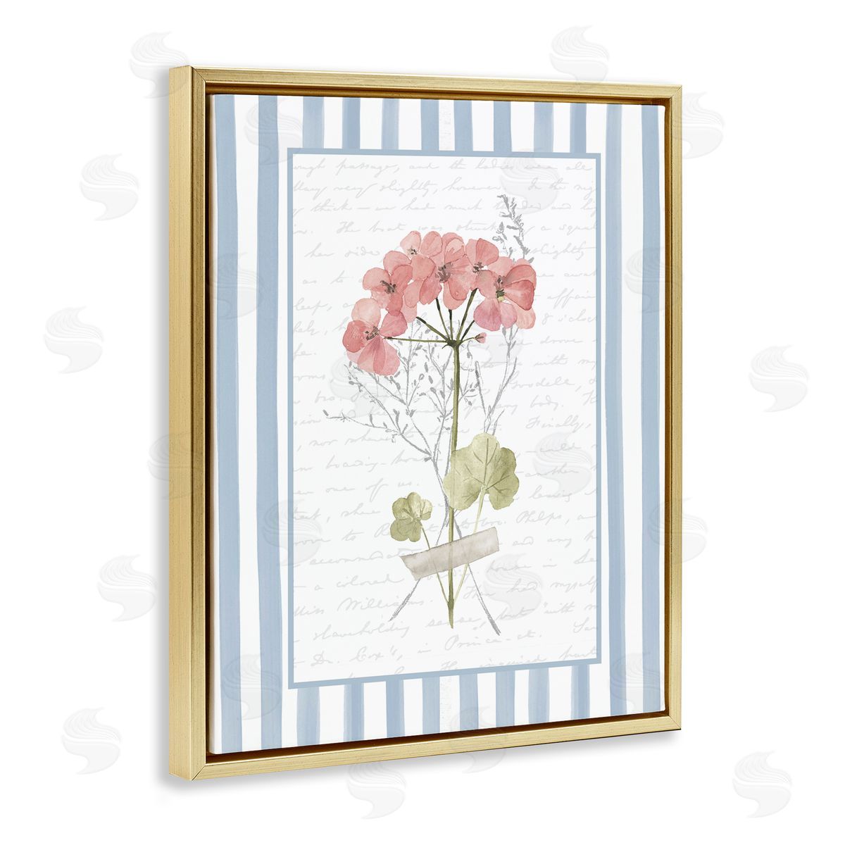 Lettered and Lined Herbs Sketch on Blue Stripes Canvas Wall Art Print