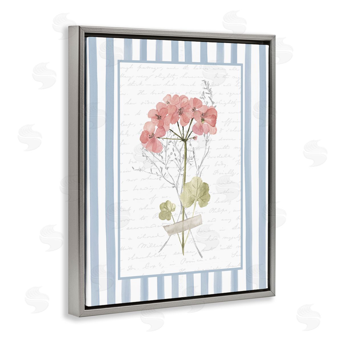 Lettered and Lined Herbs Sketch on Blue Stripes Canvas Wall Art Print