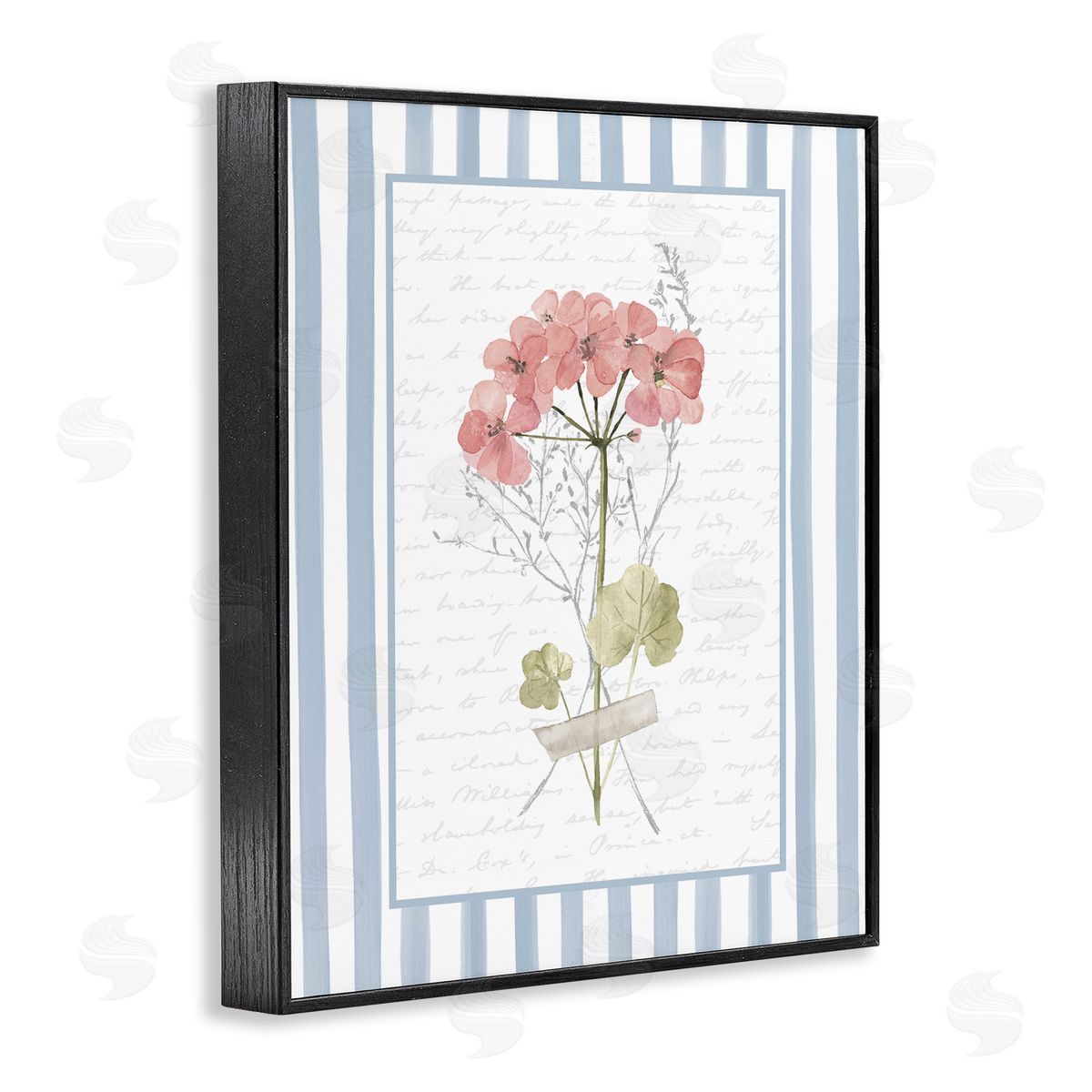 Lettered and Lined Herbs Sketch on Blue Stripes Canvas Wall Art Print