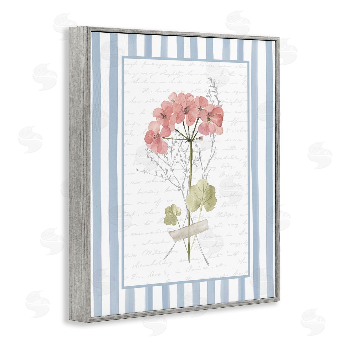 Lettered and Lined Herbs Sketch on Blue Stripes Canvas Wall Art Print