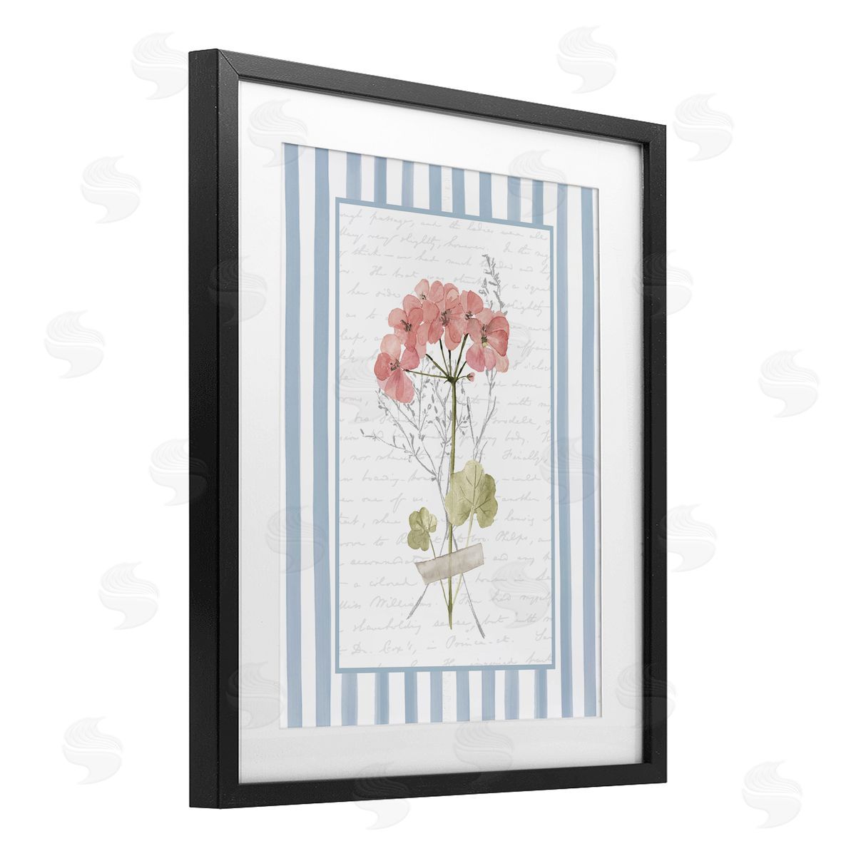 Lettered and Lined Herbs Sketch on Blue Stripes Canvas Wall Art Print