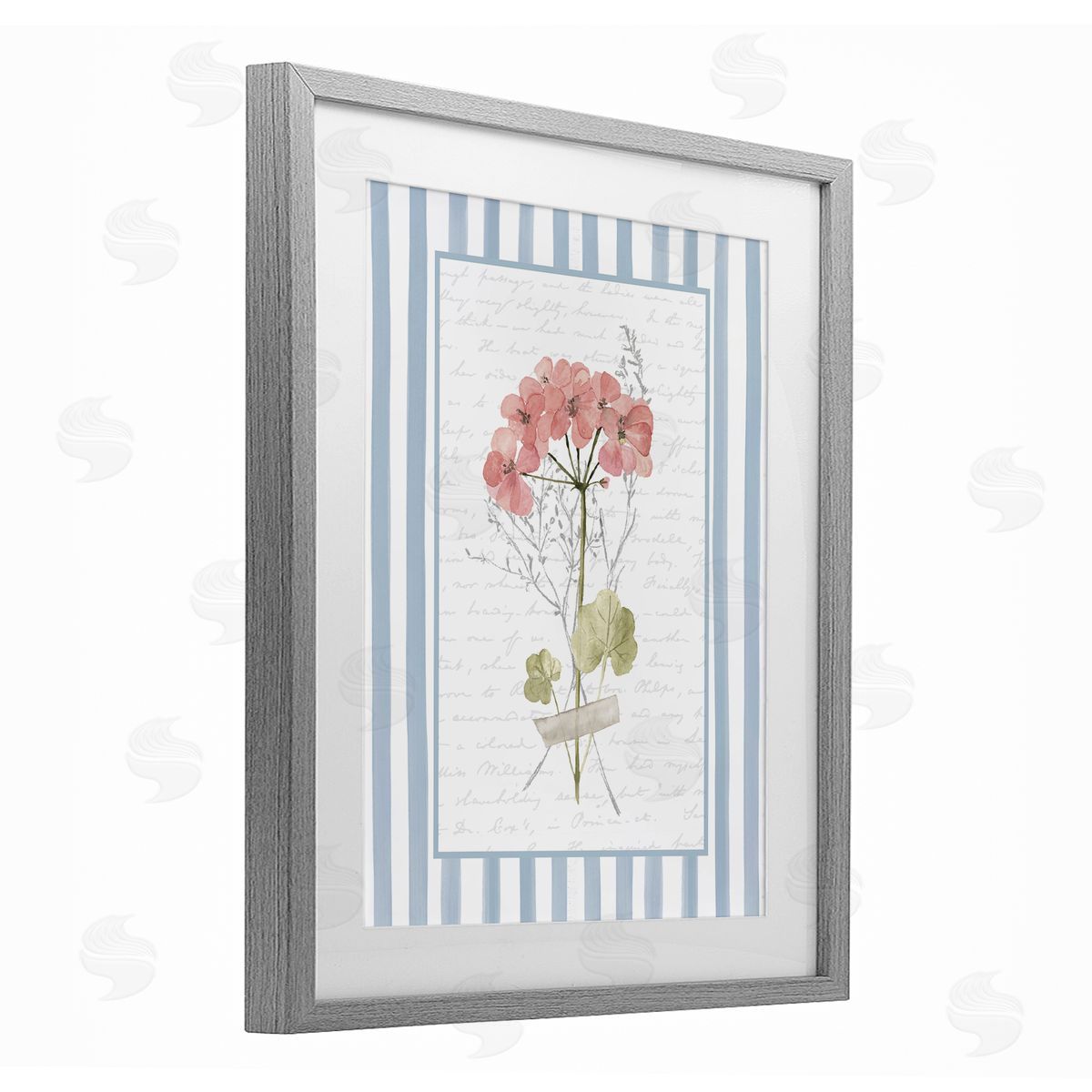 Lettered and Lined Herbs Sketch on Blue Stripes Canvas Wall Art Print