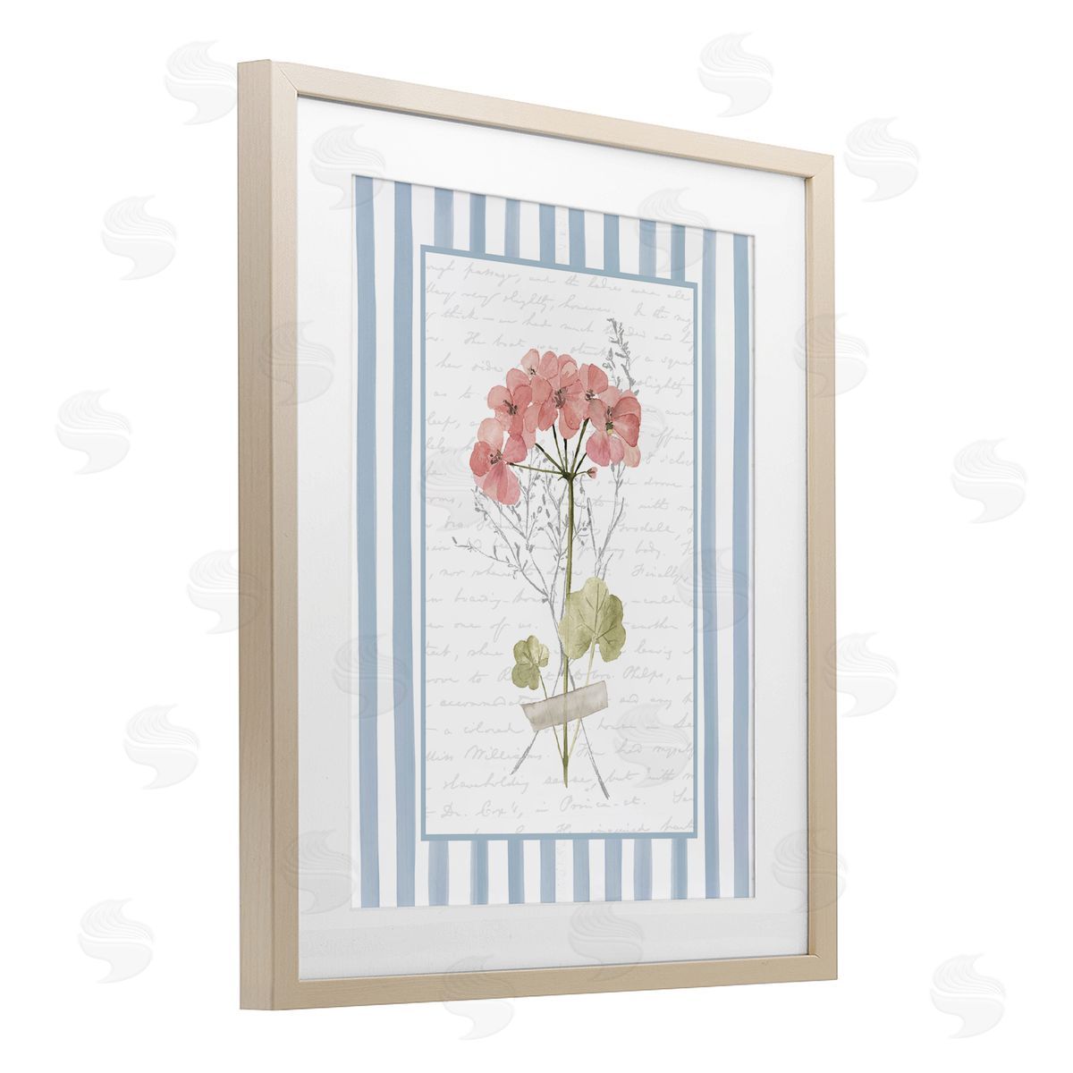 Lettered and Lined Herbs Sketch on Blue Stripes Canvas Wall Art Print