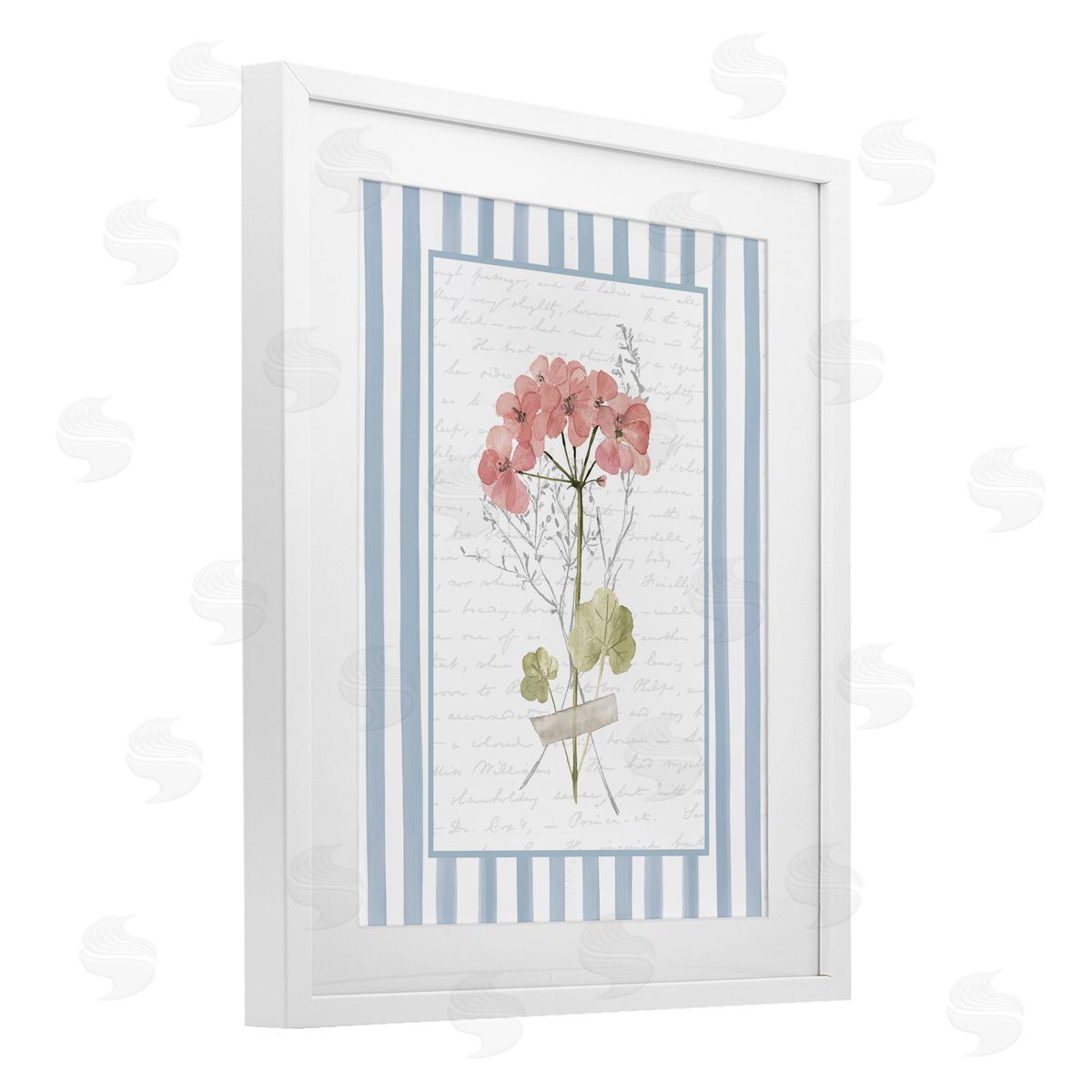 Lettered and Lined Herbs Sketch on Blue Stripes Canvas Wall Art Print