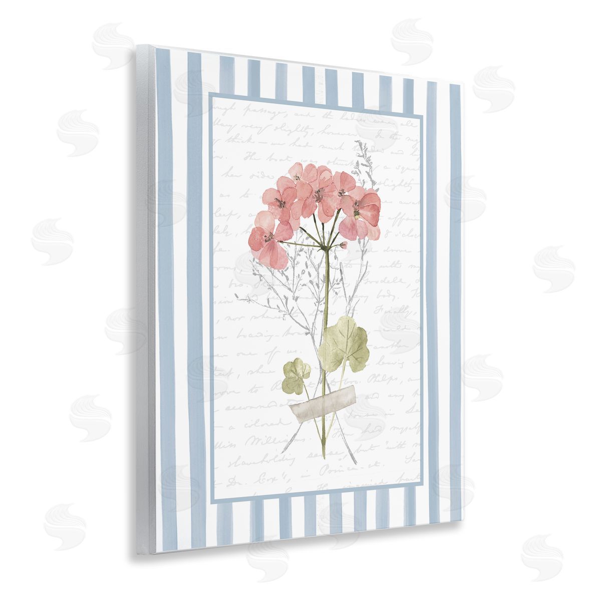 Lettered and Lined Herbs Sketch on Blue Stripes Canvas Wall Art Print