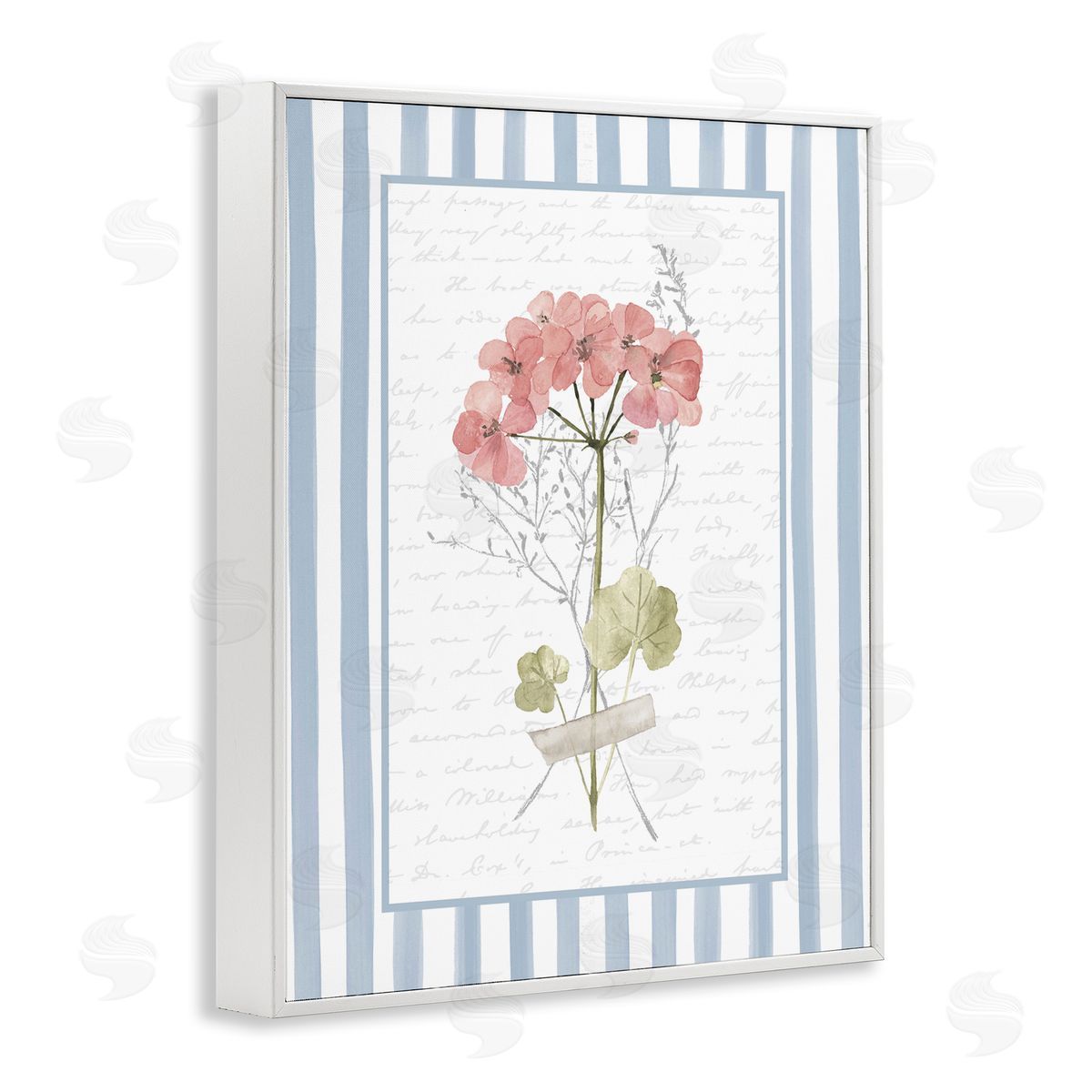 Lettered and Lined Herbs Sketch on Blue Stripes Canvas Wall Art Print