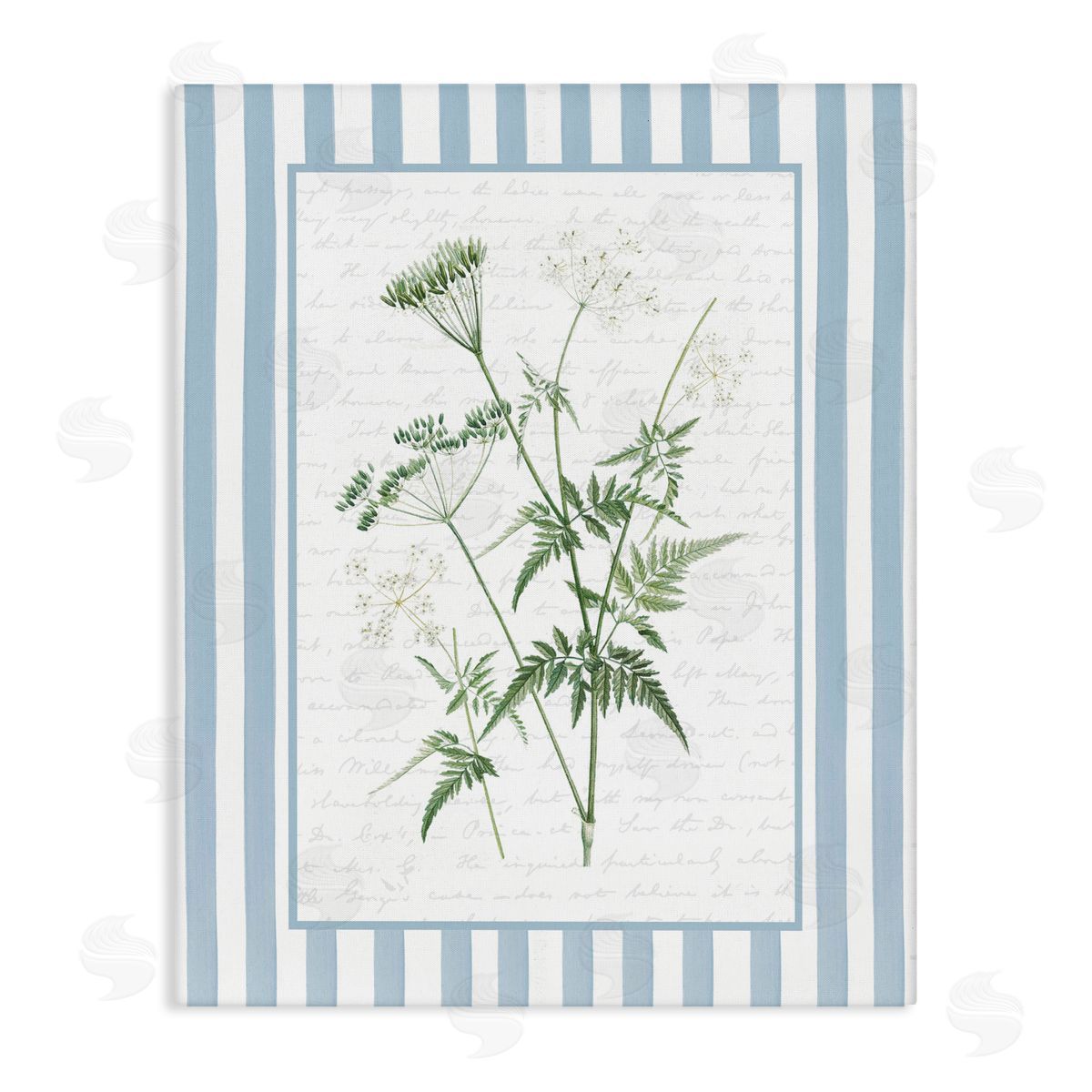 Lettered and Lined Vintage Herbs Blue Stripes Canvas Wall Art Print