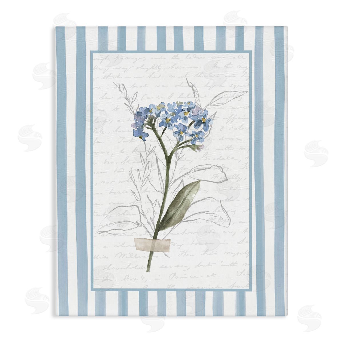 Lettered and Lined Striped Cottage Herb Sketch Canvas Wall Art Print