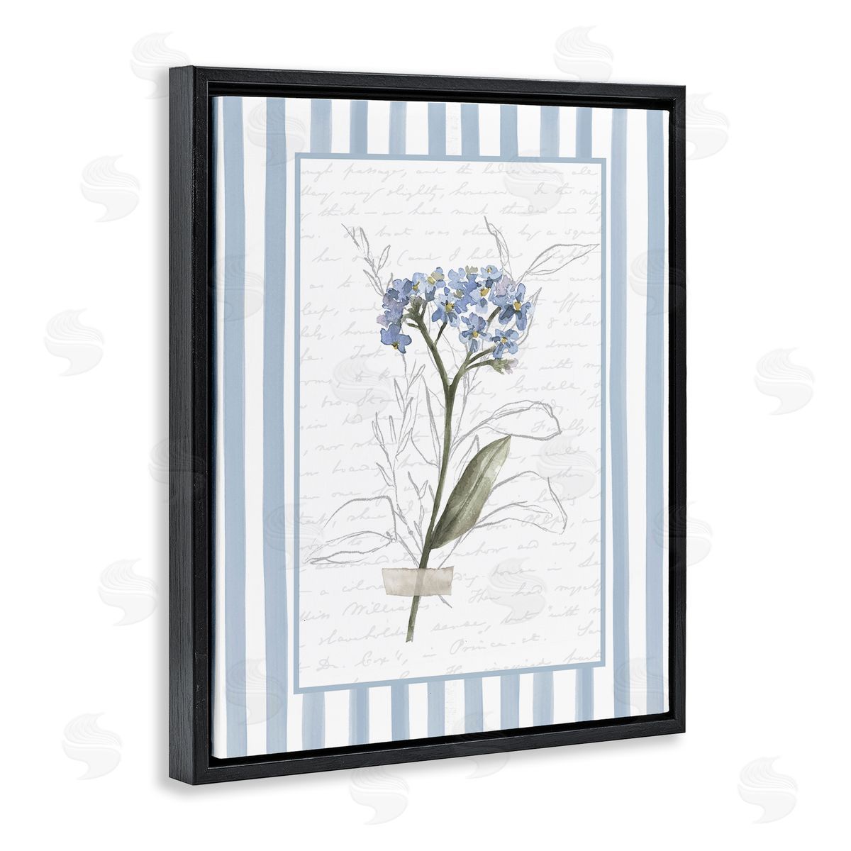 Lettered and Lined Striped Cottage Herb Sketch Canvas Wall Art Print
