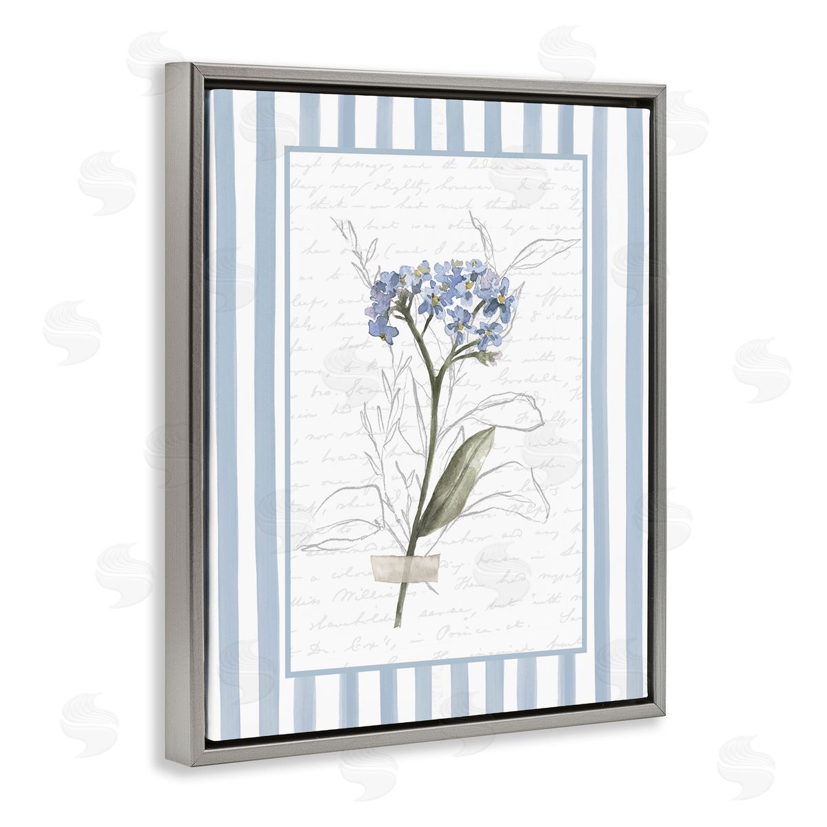Lettered and Lined Striped Cottage Herb Sketch Canvas Wall Art Print