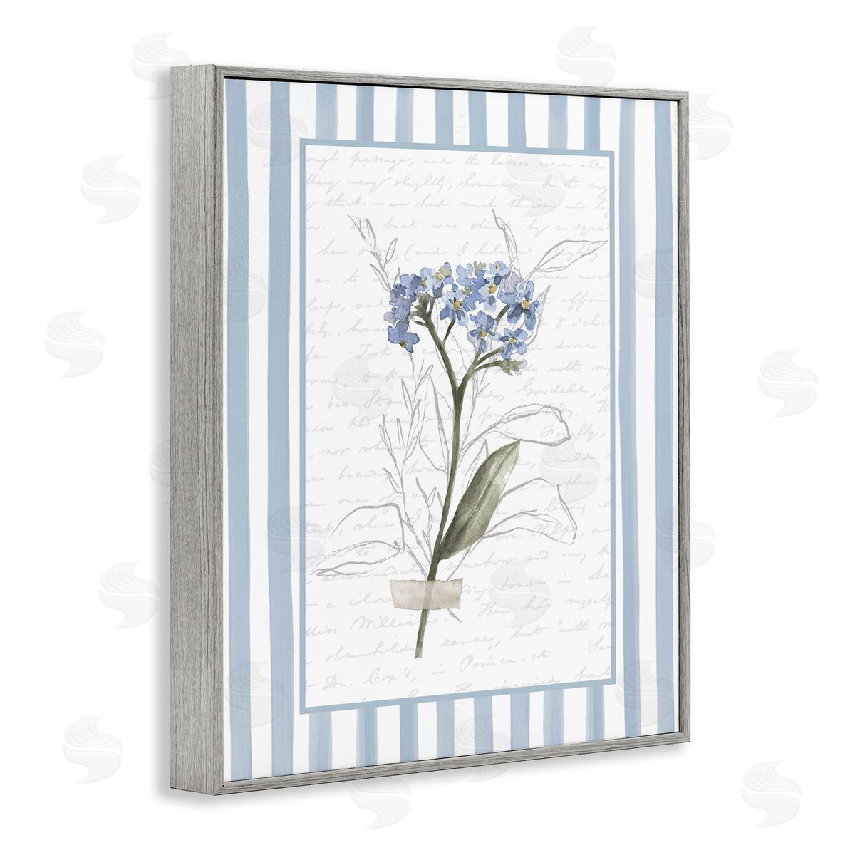 Lettered and Lined Striped Cottage Herb Sketch Canvas Wall Art Print
