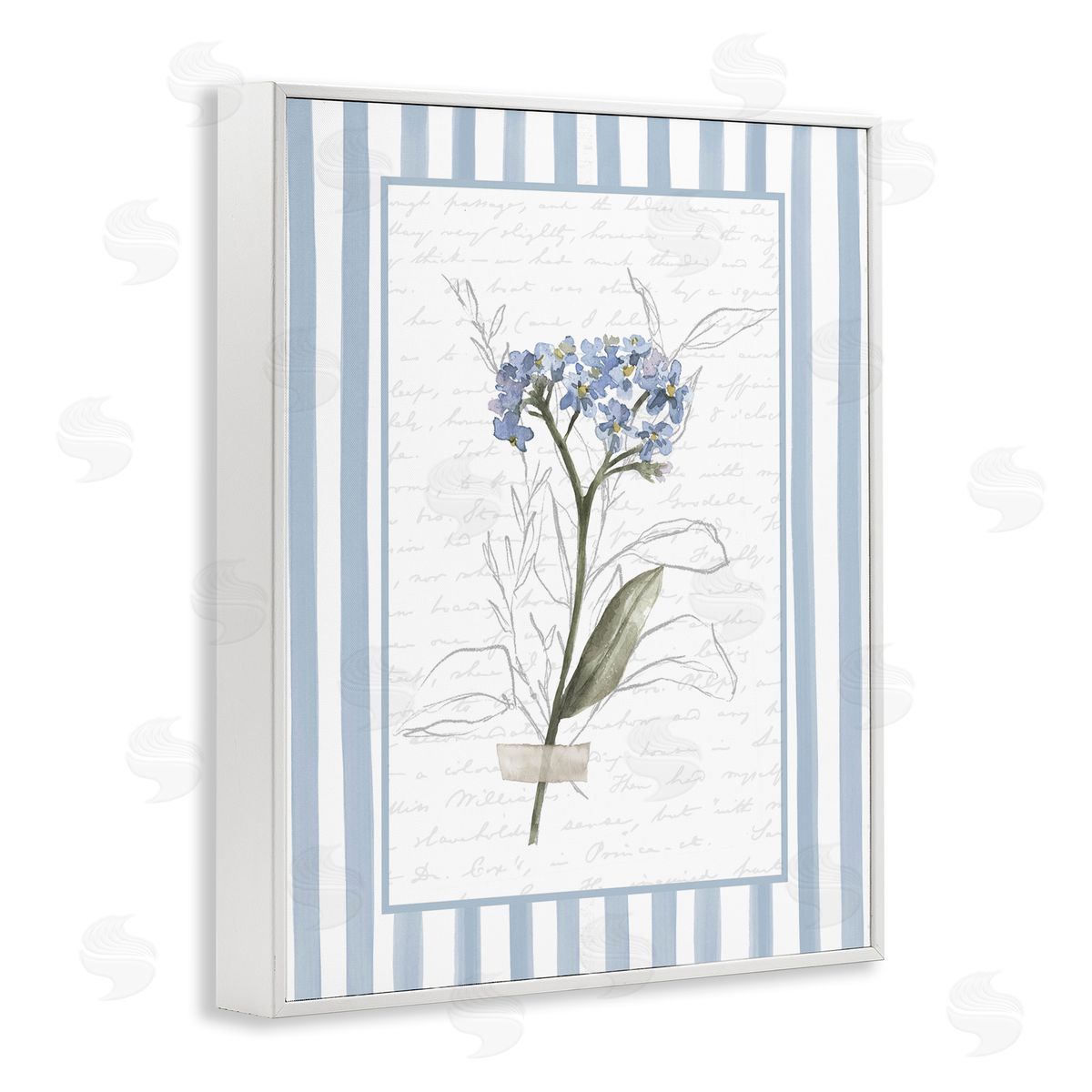 Lettered and Lined Striped Cottage Herb Sketch Canvas Wall Art Print