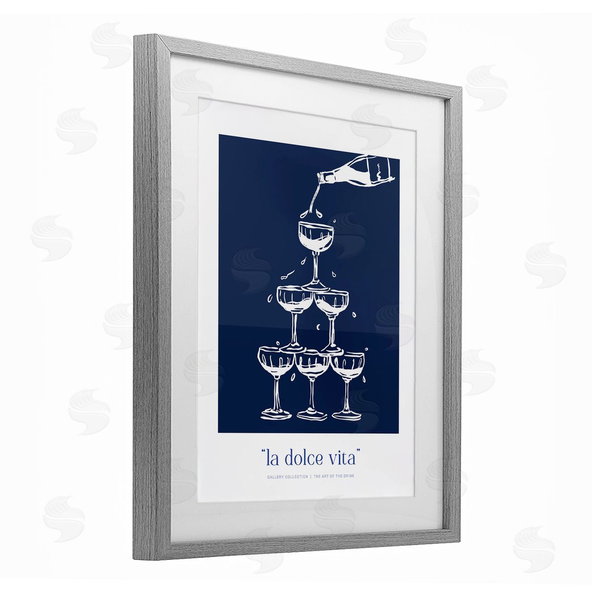 Lettered and Lined Navy Champagne Tower Canvas Wall Art Print