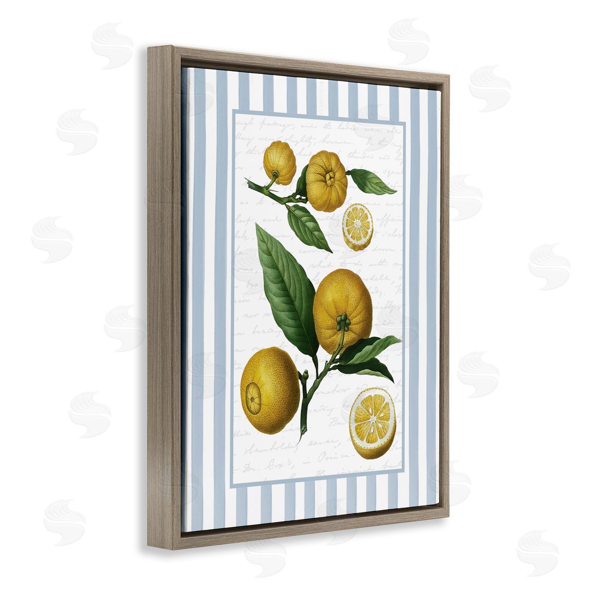 Lettered and Lined Vintage Lemons Blue Stripes Canvas Wall Art Print