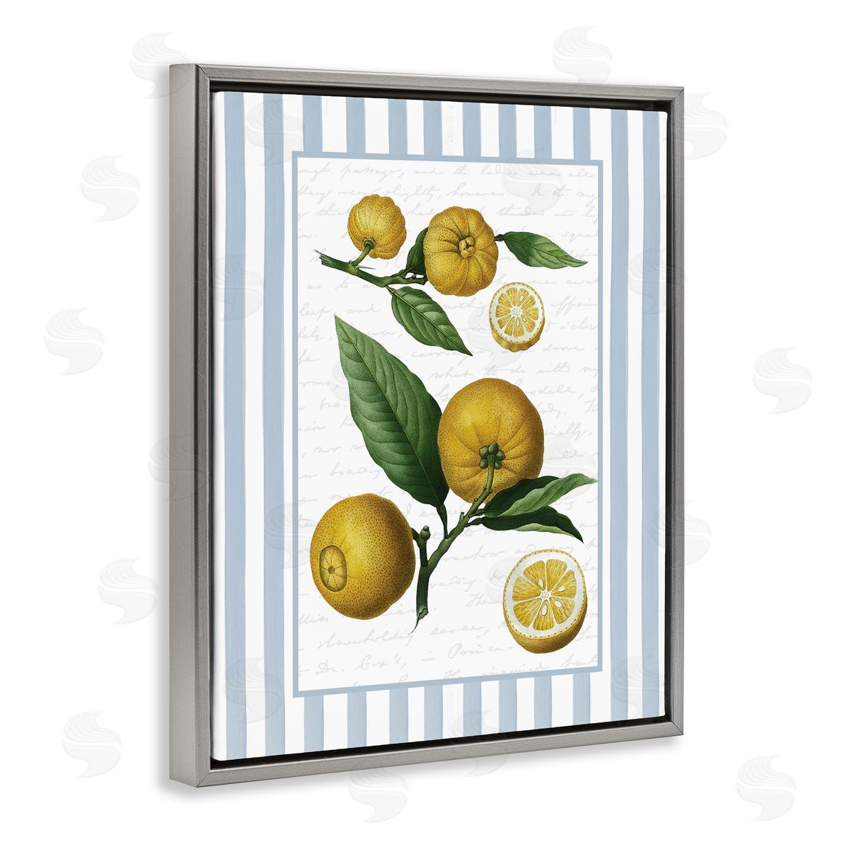 Lettered and Lined Vintage Lemons Blue Stripes Canvas Wall Art Print