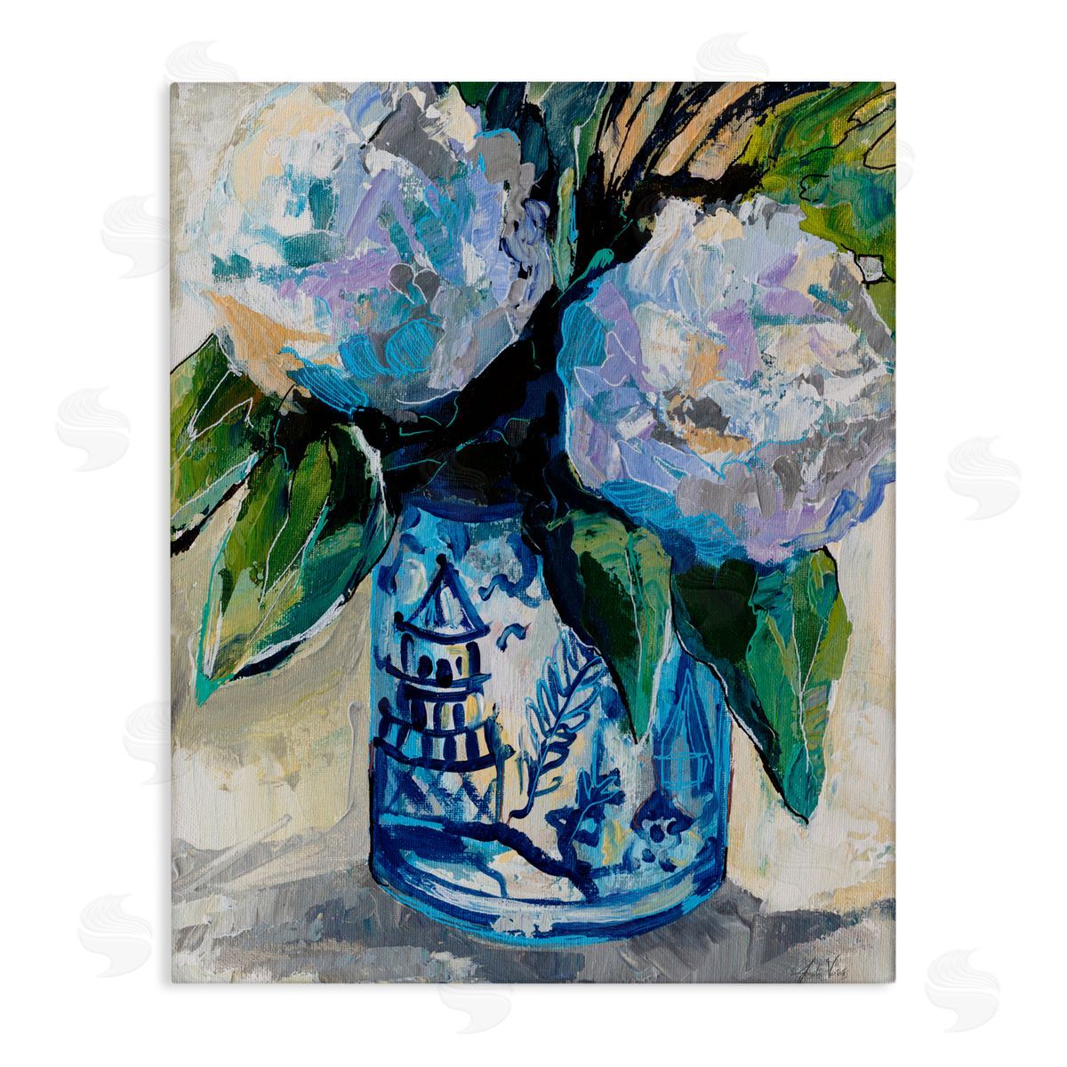 Jeanette Vertentes August Blooms in Vase Canvas Wall Art Print