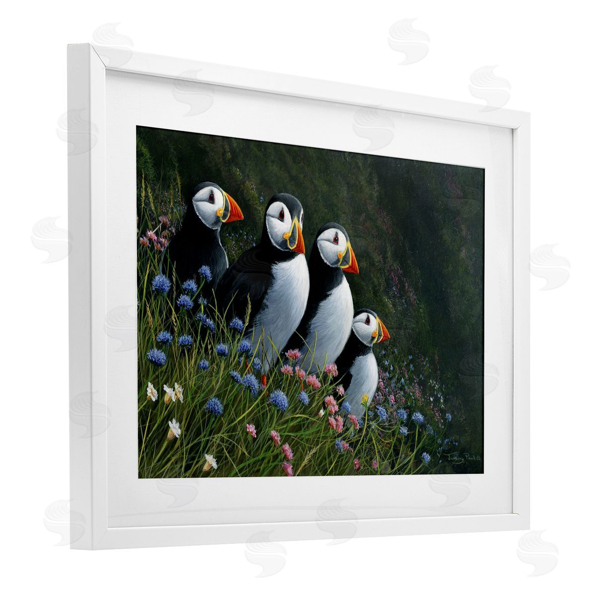 Jeremy Paul Puffins & Wild Flowers Canvas Wall Art Print