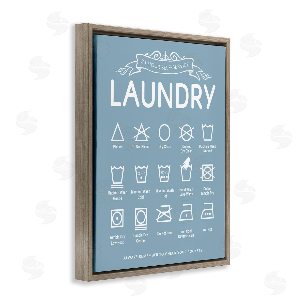 Lettered and Lined Blue Vintage Laundry Guide Canvas Wall Art Print