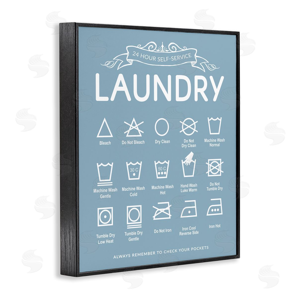 Lettered and Lined Blue Vintage Laundry Guide Canvas Wall Art Print