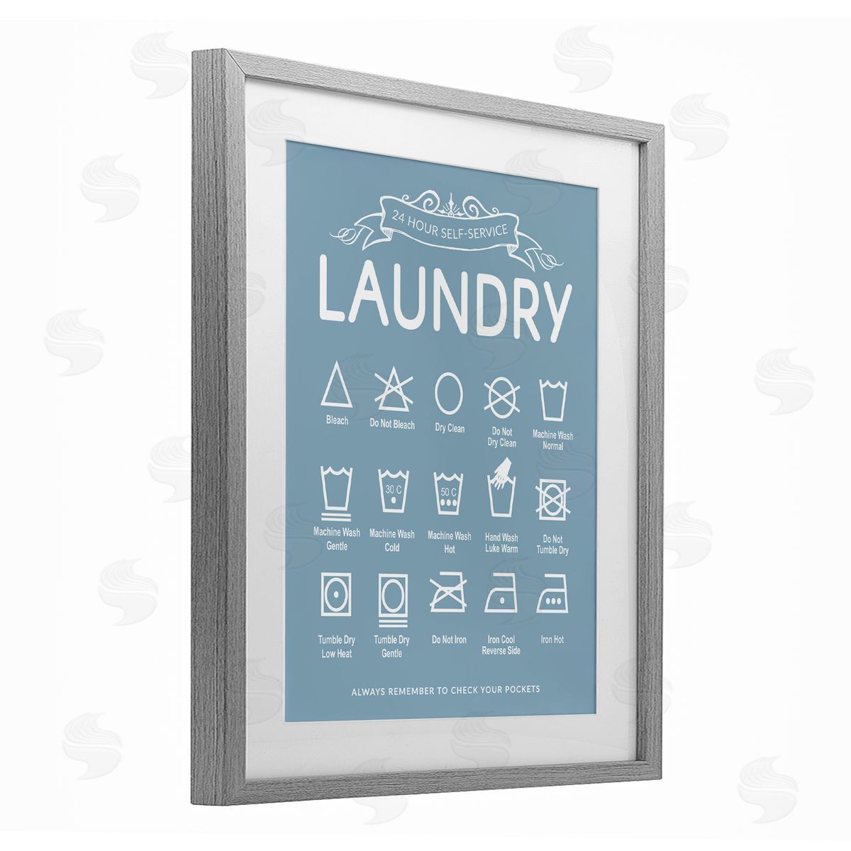 Lettered and Lined Blue Vintage Laundry Guide Canvas Wall Art Print