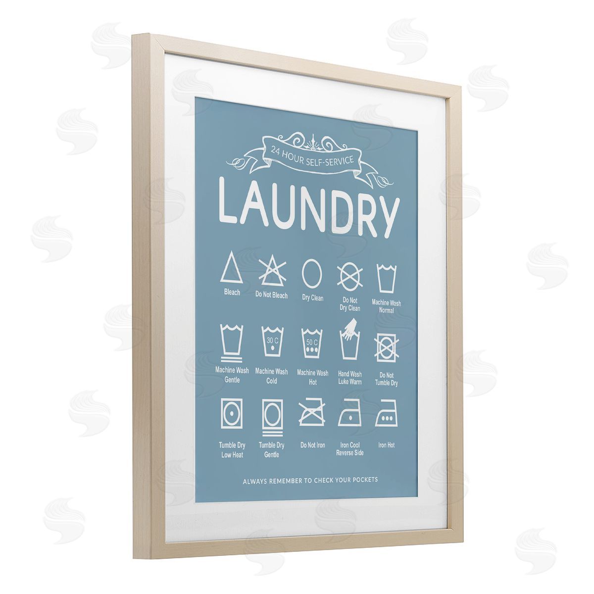 Lettered and Lined Blue Vintage Laundry Guide Canvas Wall Art Print