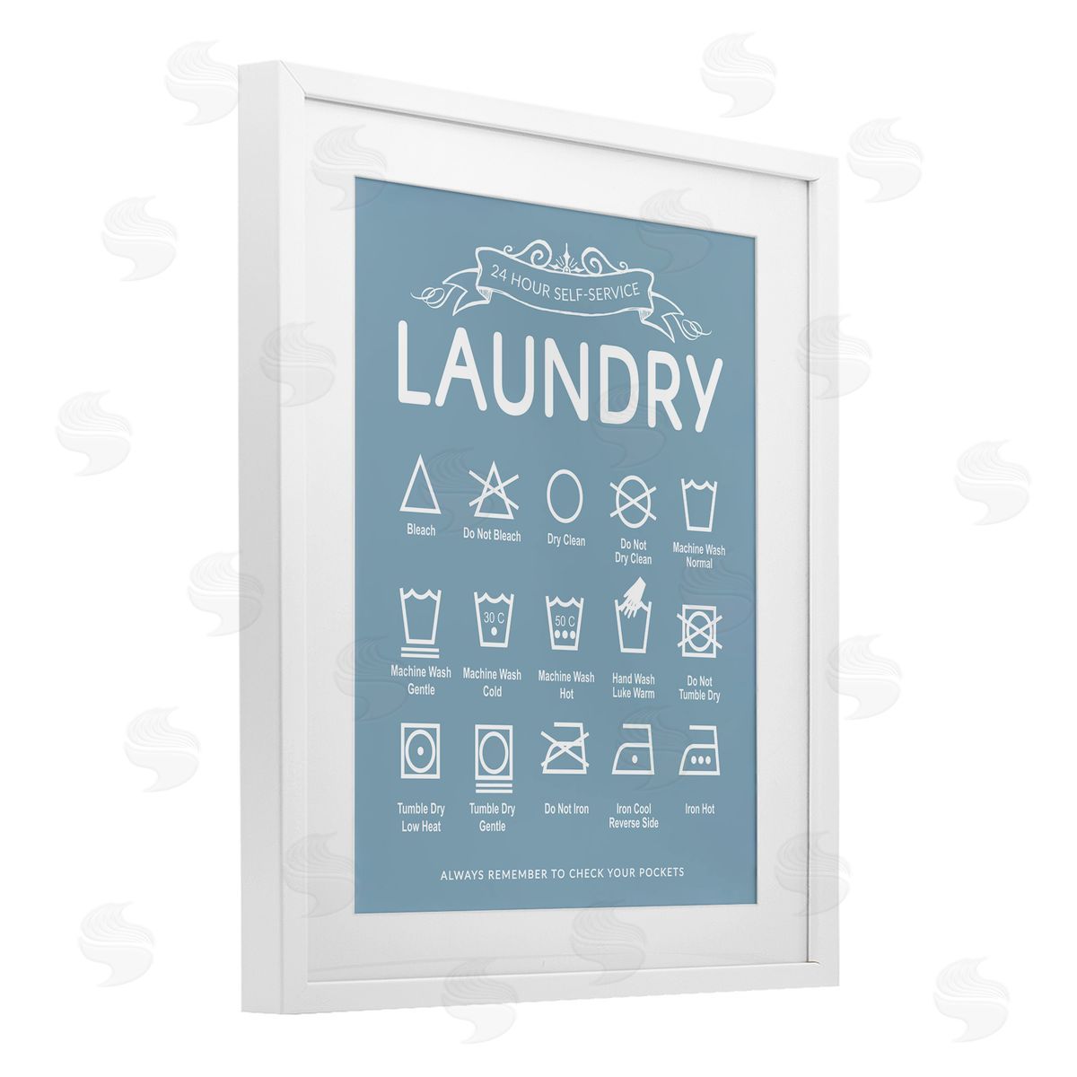 Lettered and Lined Blue Vintage Laundry Guide Canvas Wall Art Print