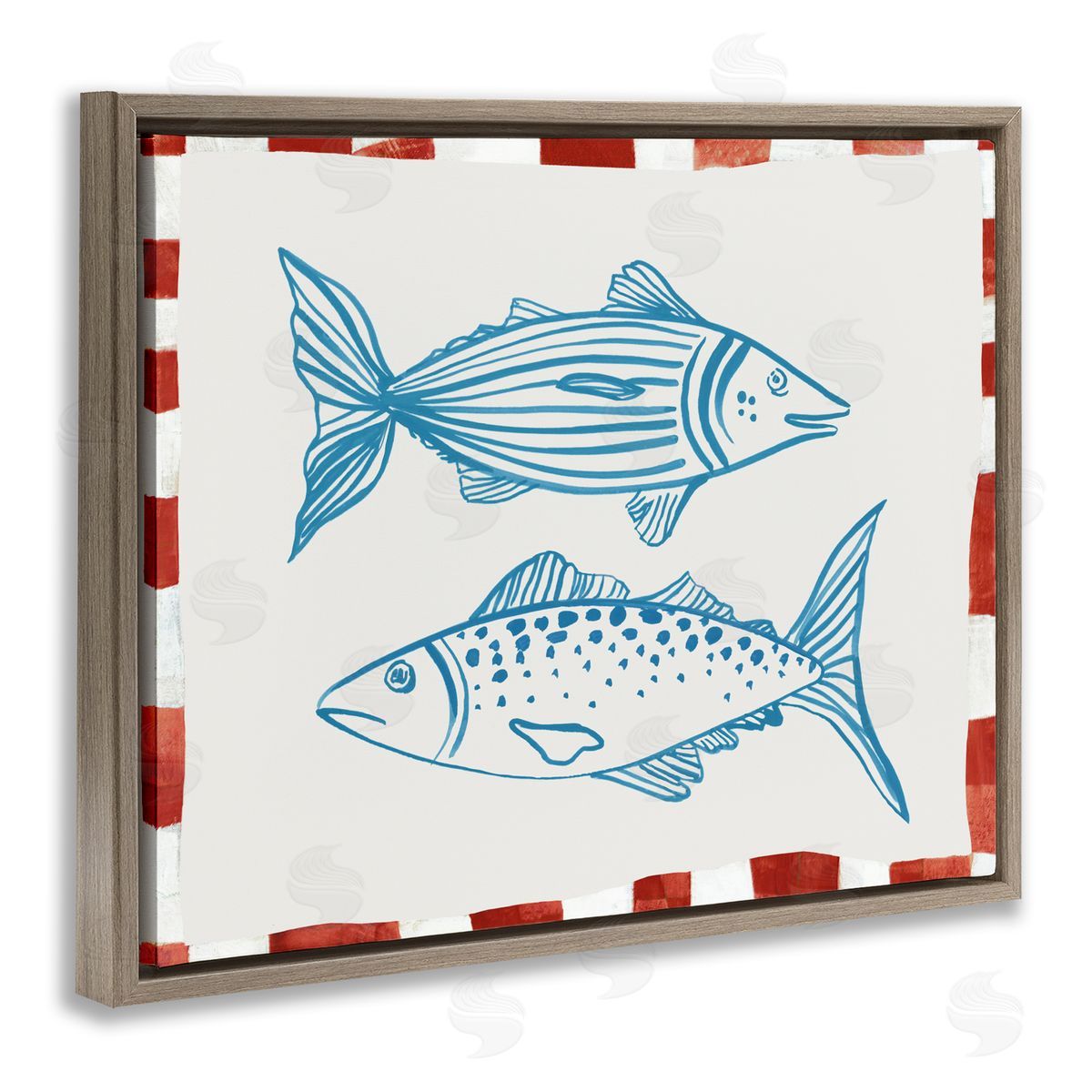 Hannah Dawson Two Ocean Fish Sketch Brown Floating Frame Canvas Art Print