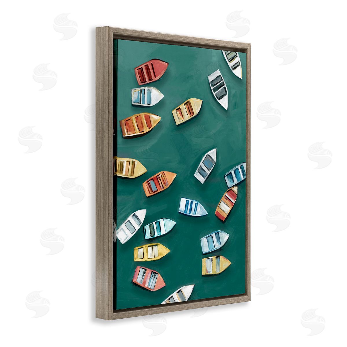 Hannah Dawson Drifting Colors Boats Brown Floating Frame Canvas Art Print