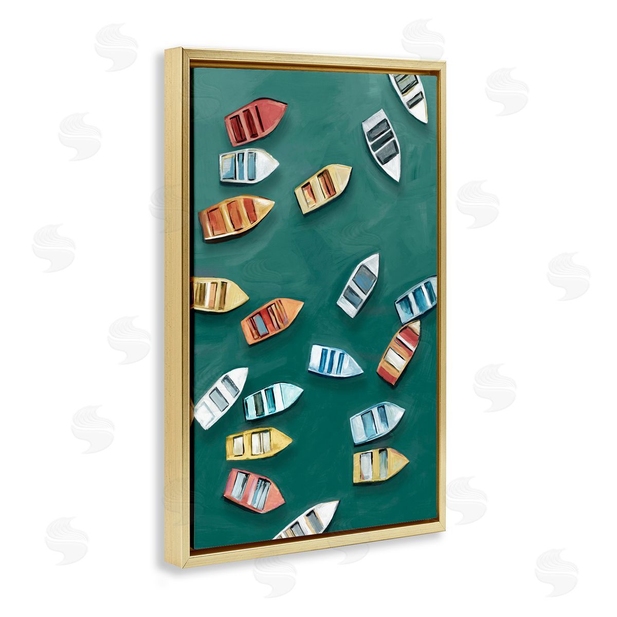 Hannah Dawson Drifting Colors Boats Gold Floating Frame Canvas Art Print