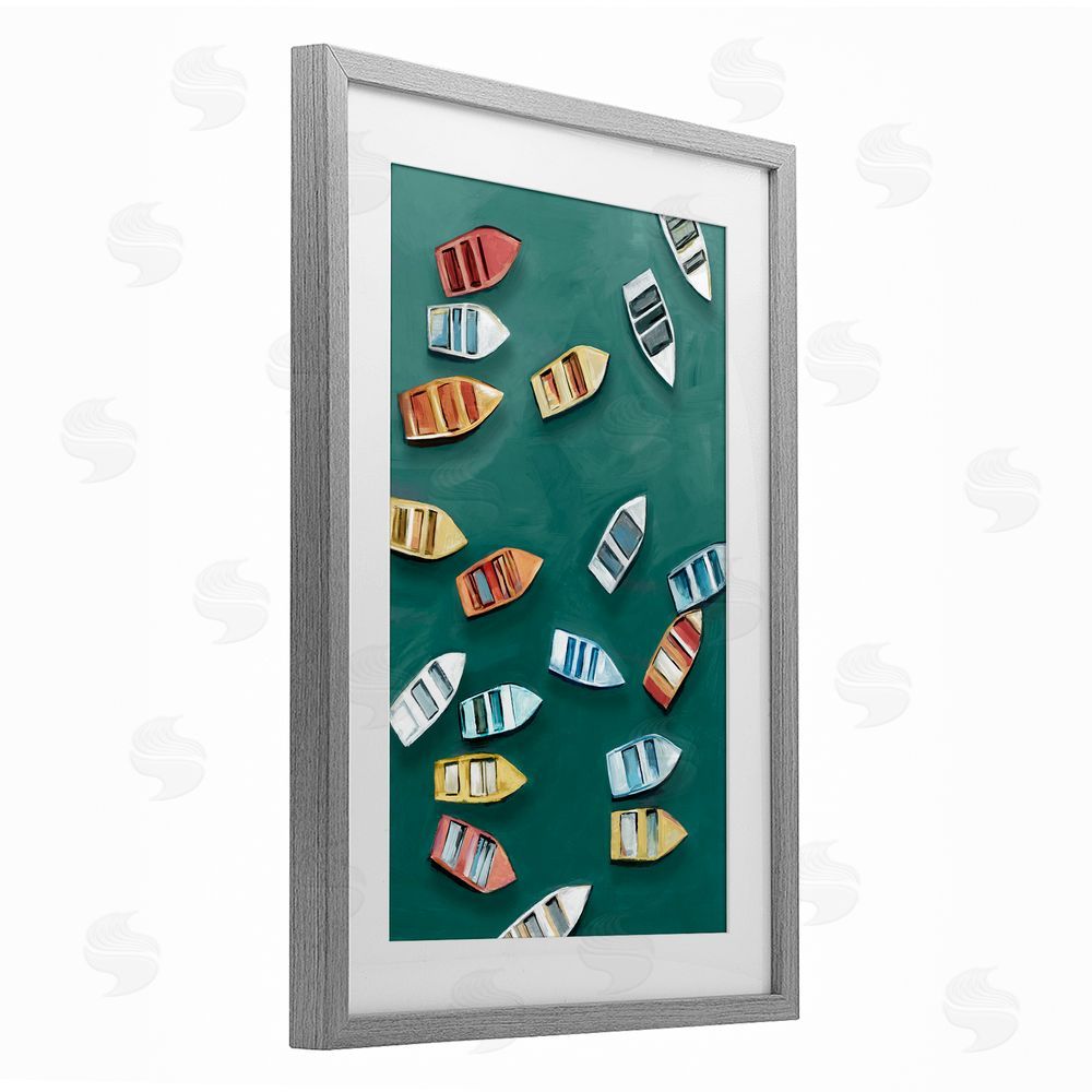 Hannah Dawson Drifting Colors Boats Gray Framed Print Under Glass Art