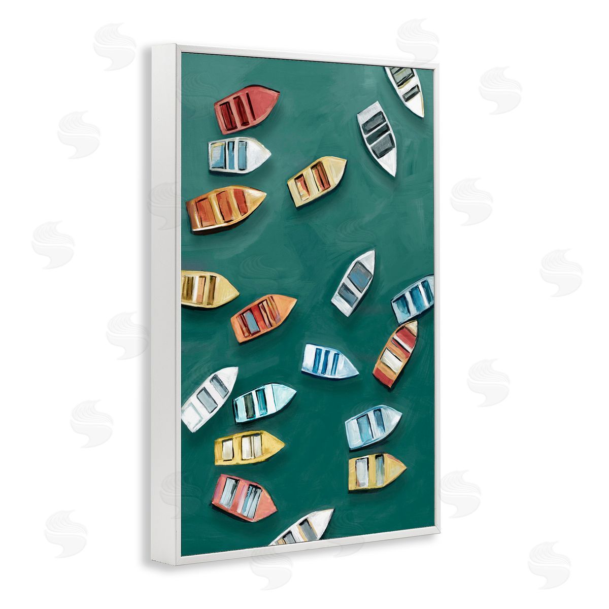 Hannah Dawson Drifting Colors Boats White Frame Giclee Art Print