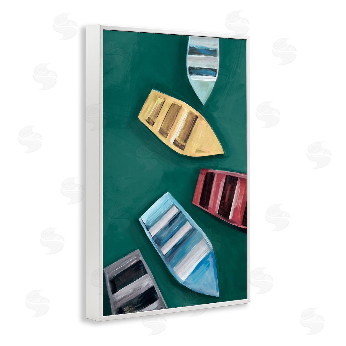 Hannah Dawson Colorful Drifting Rowboats White Frame Giclee Art Print