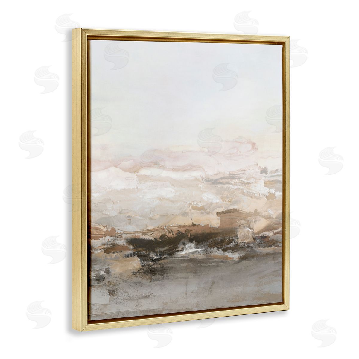Hazel J. Neutral Toned Abstract Horizon Gold Floating Frame Canvas Art Print