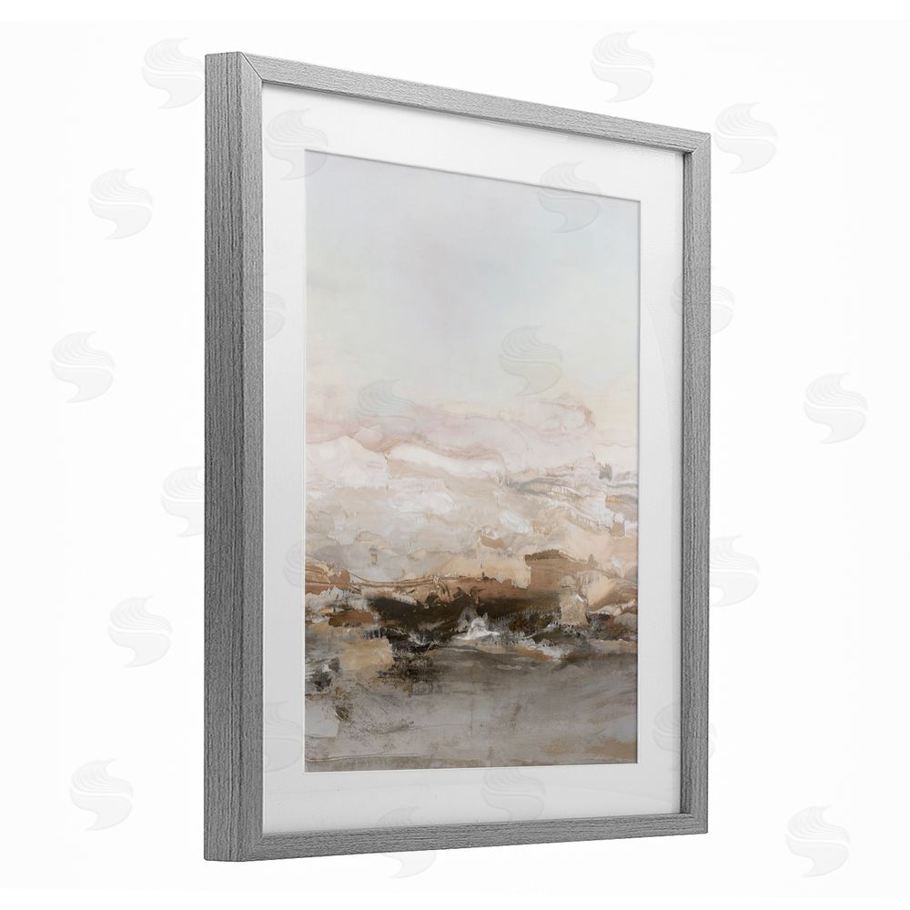 Hazel J. Neutral Toned Abstract Horizon Gray Framed Print Under Glass Art