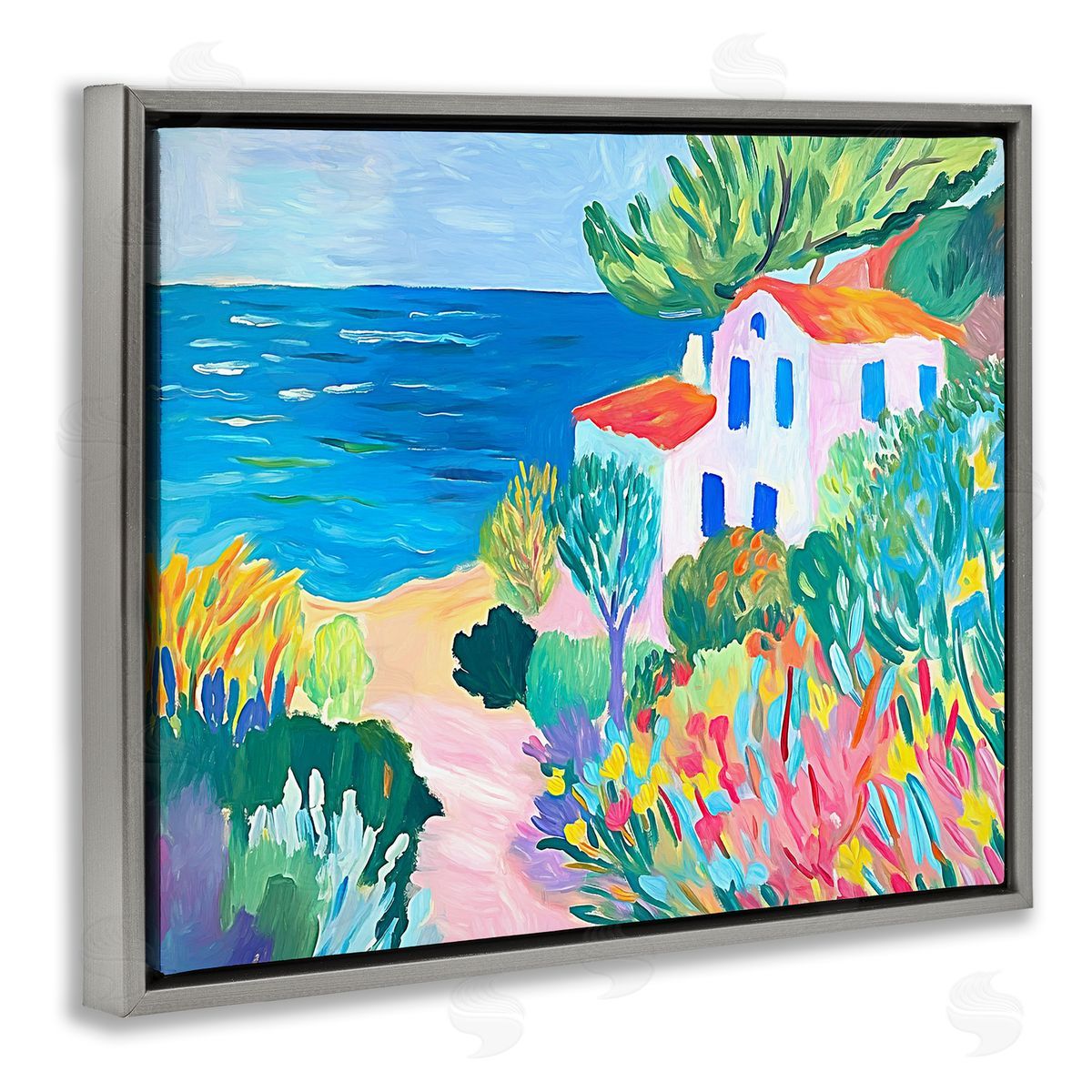 Ramona Murdock Vibrant House On The Beach Canvas Wall Art Print