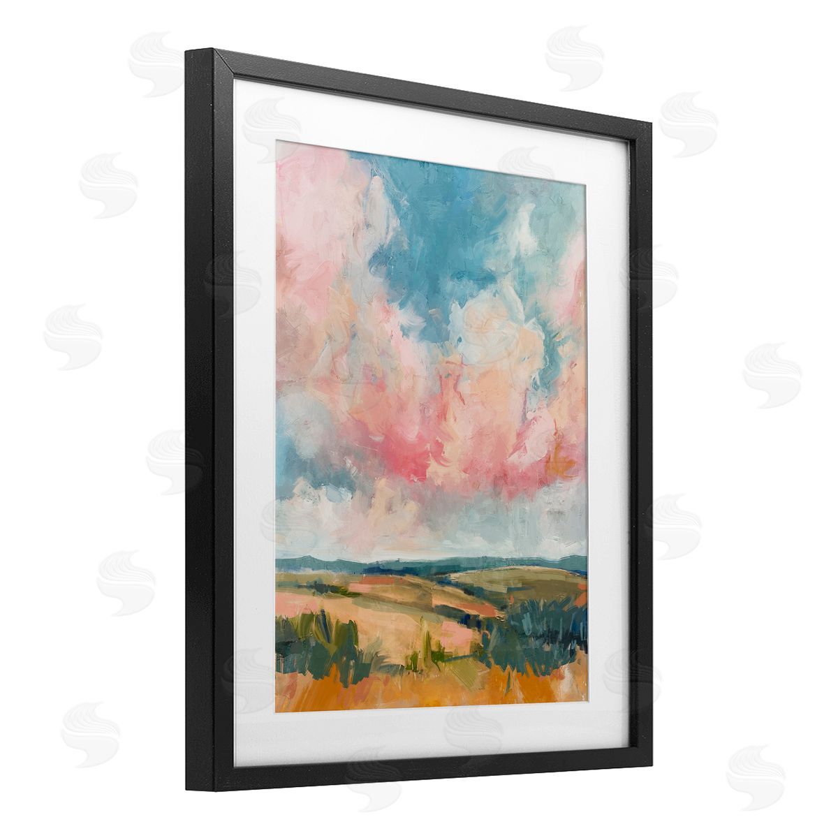 Nina Blue Pink Clouds over Farmland Canvas Wall Art Print