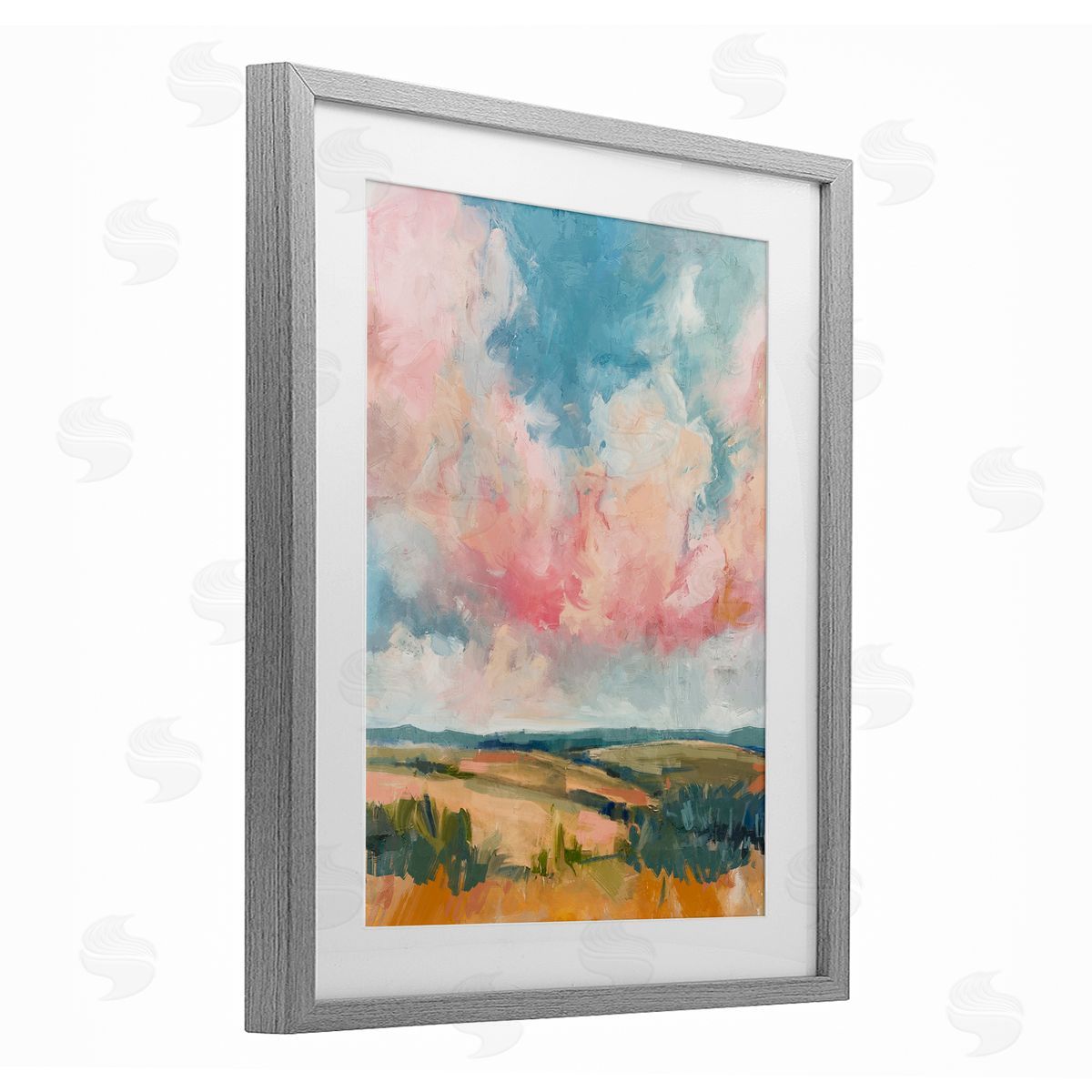 Nina Blue Pink Clouds over Farmland Canvas Wall Art Print