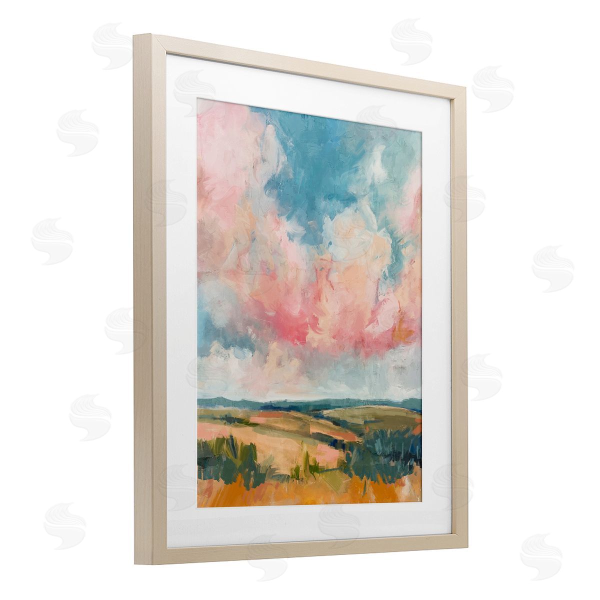 Nina Blue Pink Clouds over Farmland Canvas Wall Art Print