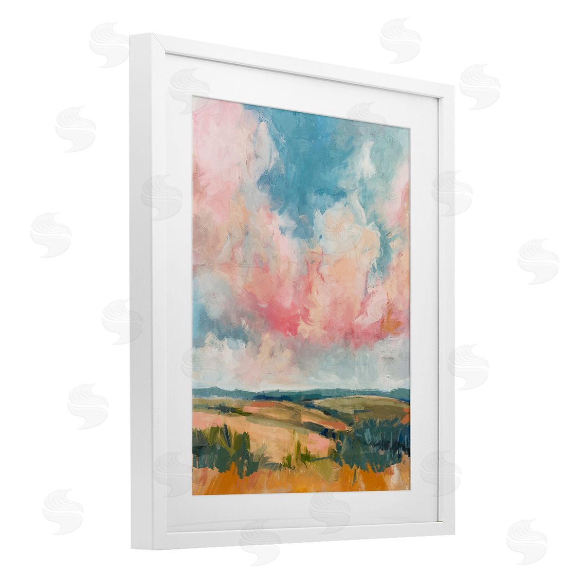 Nina Blue Pink Clouds over Farmland Canvas Wall Art Print