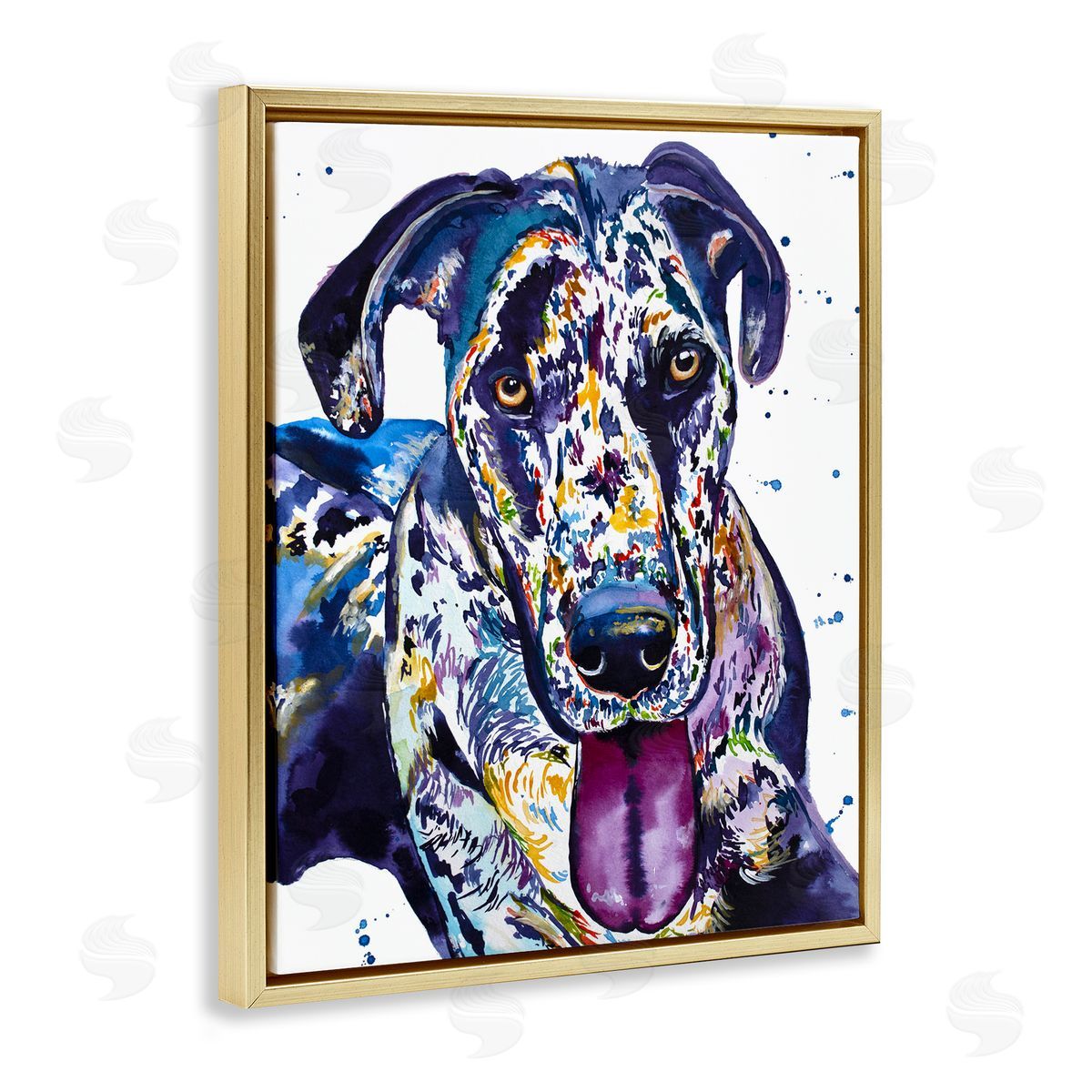 Jennifer Seeley Great Dane Whimsical Hues Gold Floating Frame Canvas Art Print