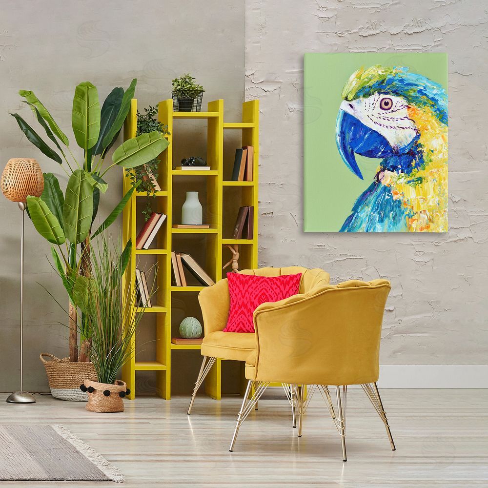 Jennifer Seeley Macaw Parrot on Green Printed Wall Art in Room
