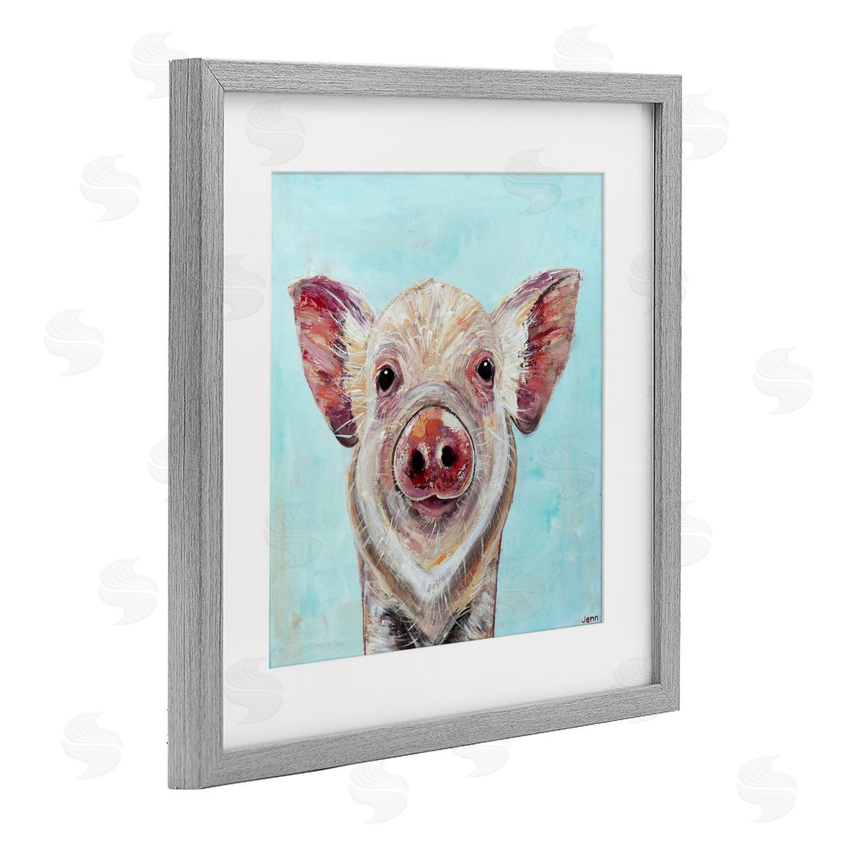 Jennifer Seeley Babe Screen Piglet Gray Framed Print Under Glass Art