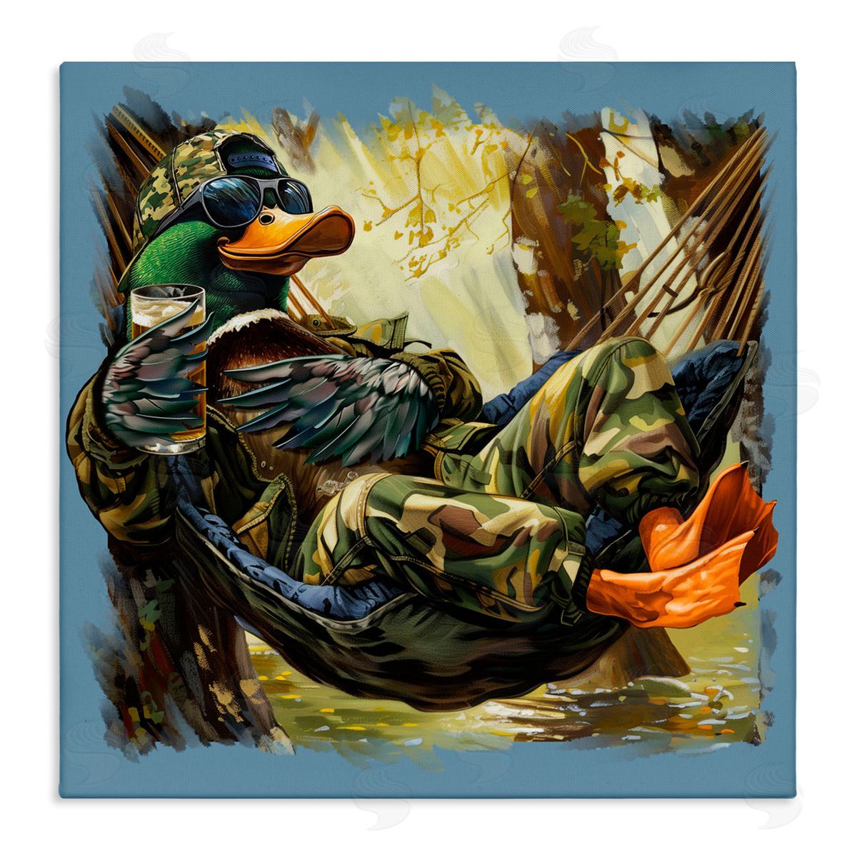 Jim Baldwin Mallard Hammock in Camo  Canvas Wall Art Print