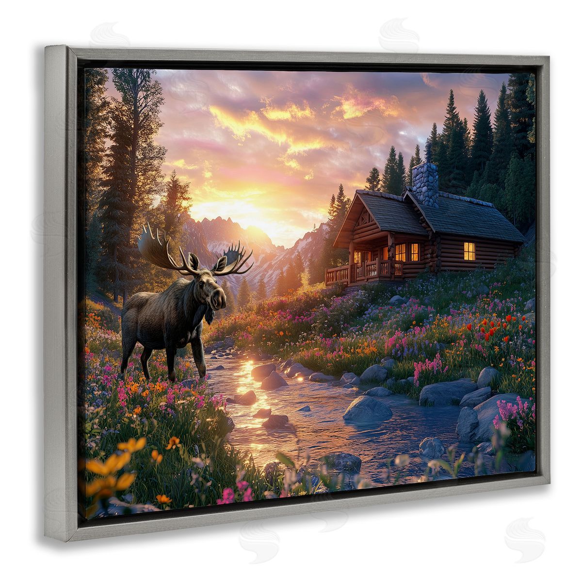 Jim Baldwin Cozy Cabin Moose Visit Canvas Wall Art Print