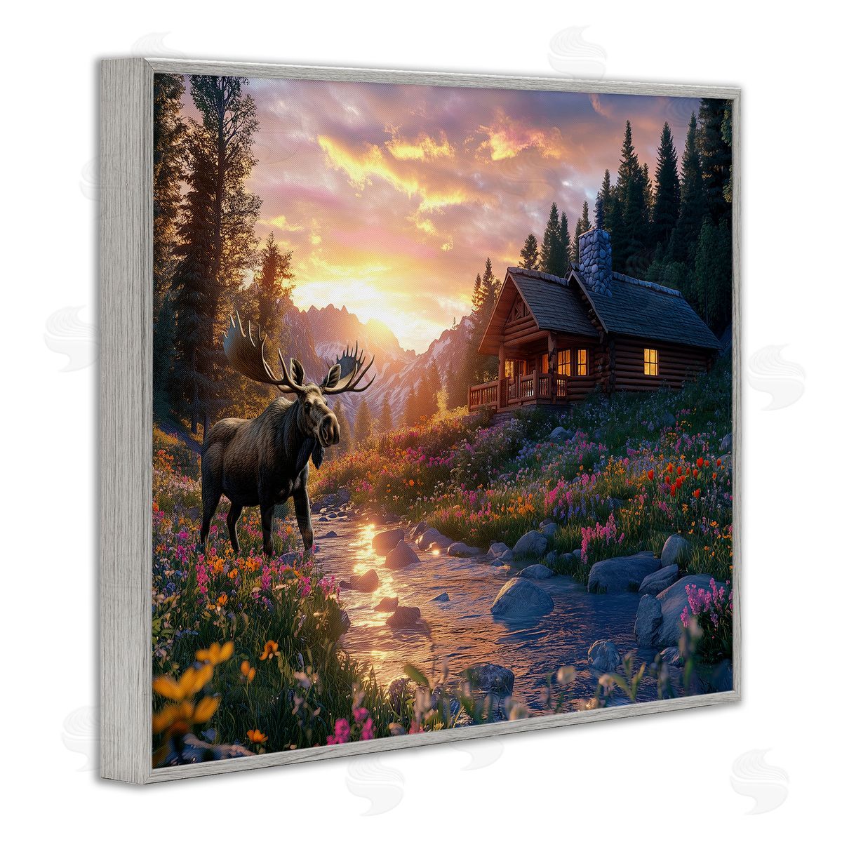 Jim Baldwin Cozy Cabin Moose Visit Canvas Wall Art Print