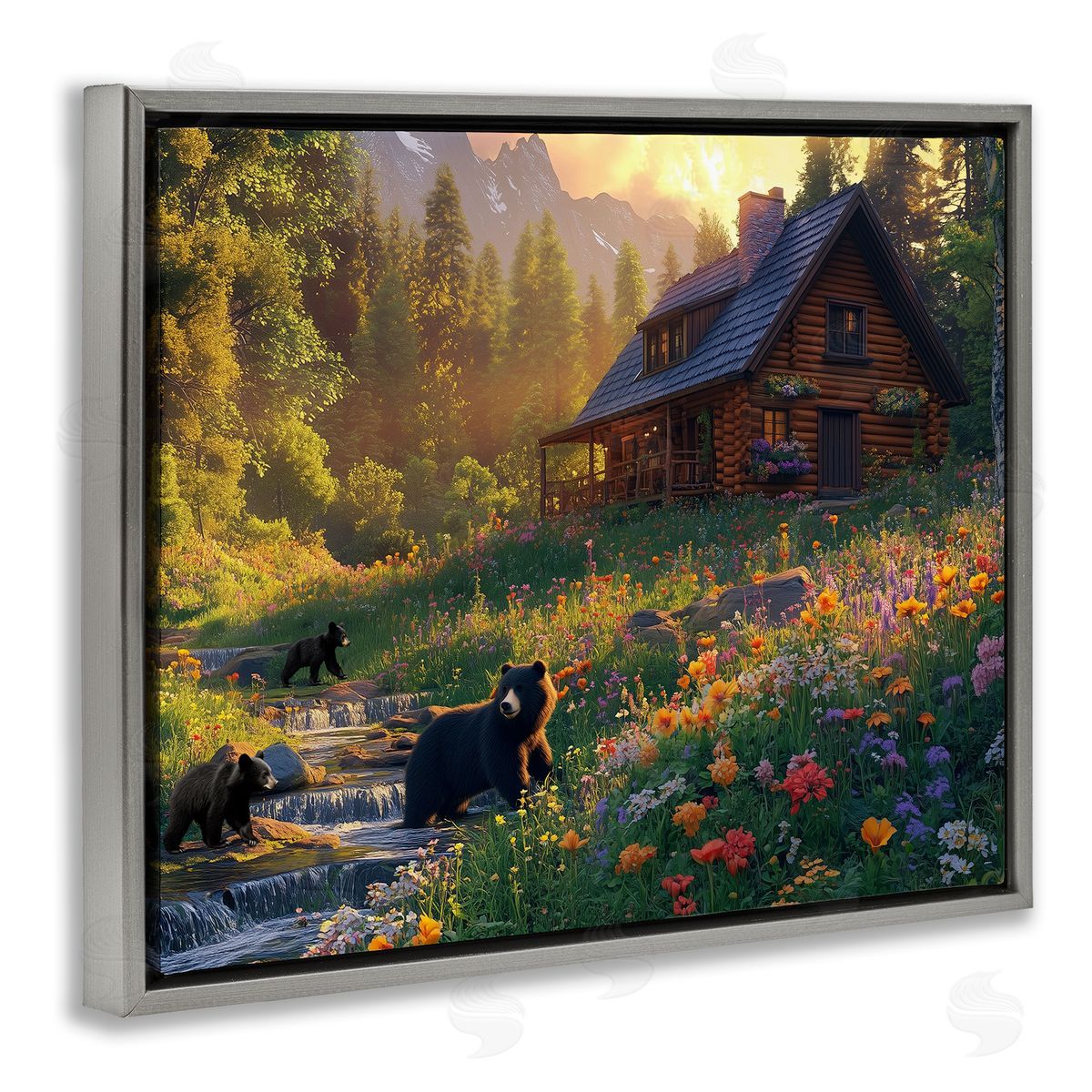 Jim Baldwin Bears at Floral Cabin Canvas Wall Art Print
