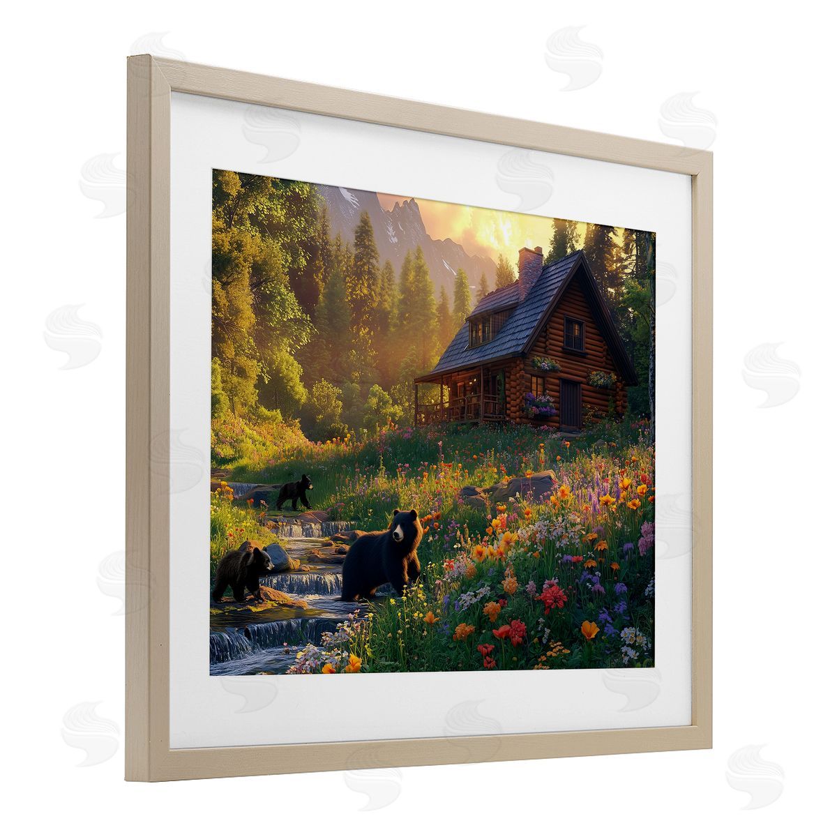 Jim Baldwin Bears at Floral Cabin Canvas Wall Art Print