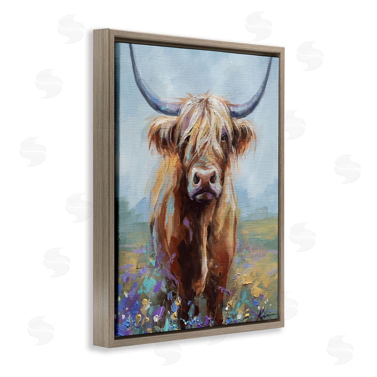 Lindsay Kivi Fine Art Highland Cow with Daubed Flowers Canvas Wall Art Print