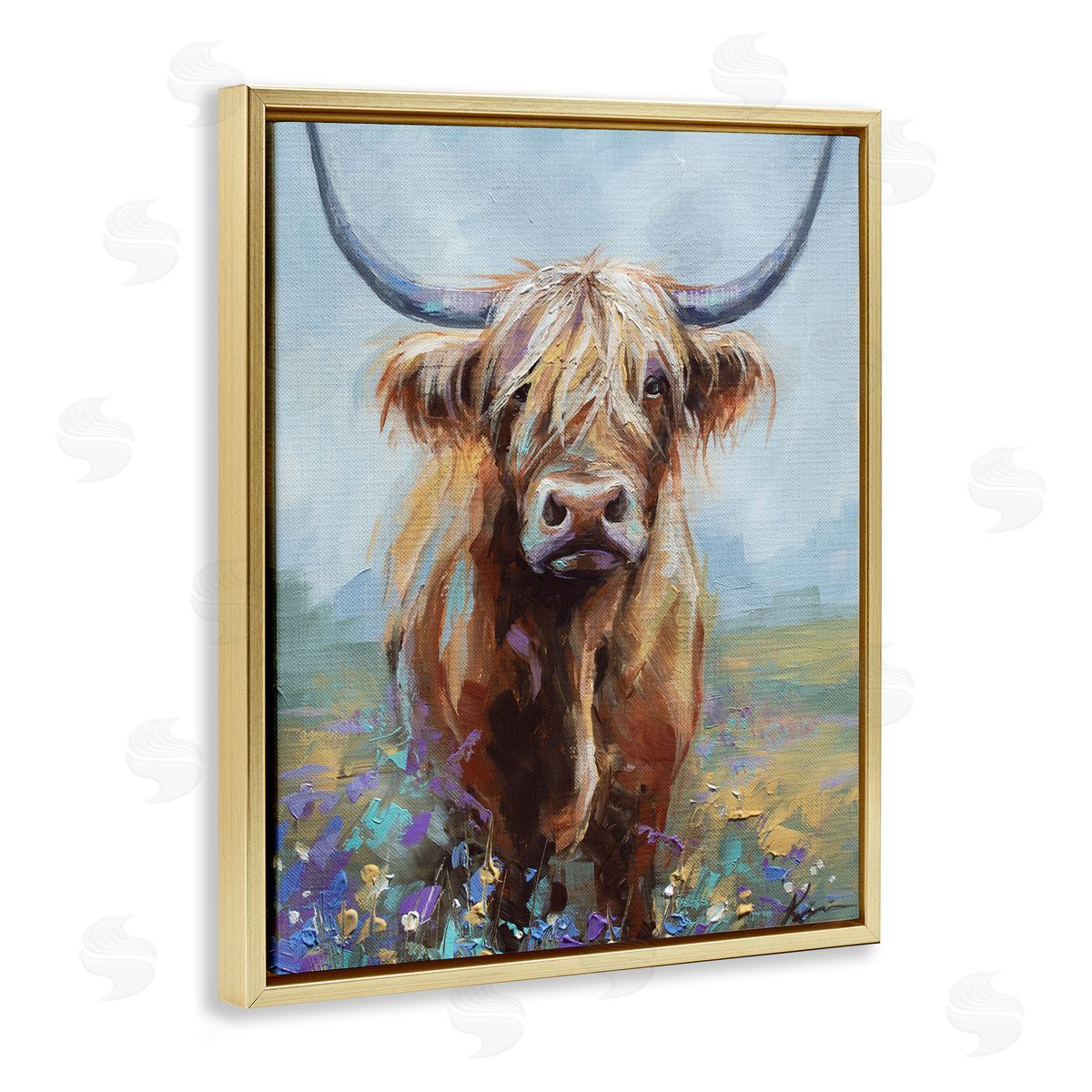 Lindsay Kivi Fine Art Highland Cow with Daubed Flowers Canvas Wall Art Print