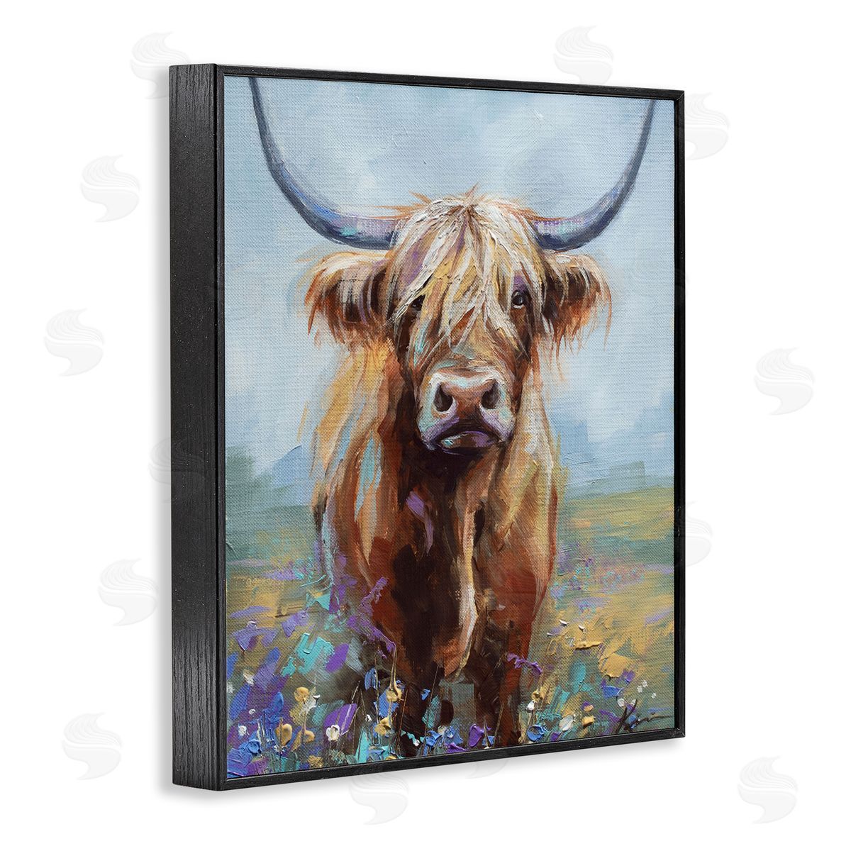 Lindsay Kivi Fine Art Highland Cow with Daubed Flowers Canvas Wall Art Print
